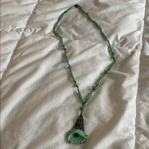 Chic Green Beaded Necklace with Pendant